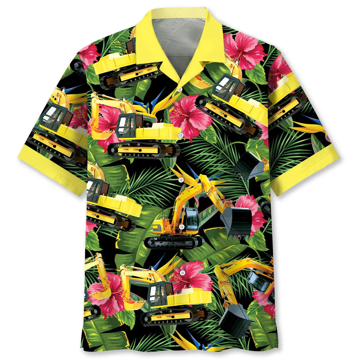 Excavator Tropical Hawaiian Shirt For Summer Road Trip And Everyday Comfort