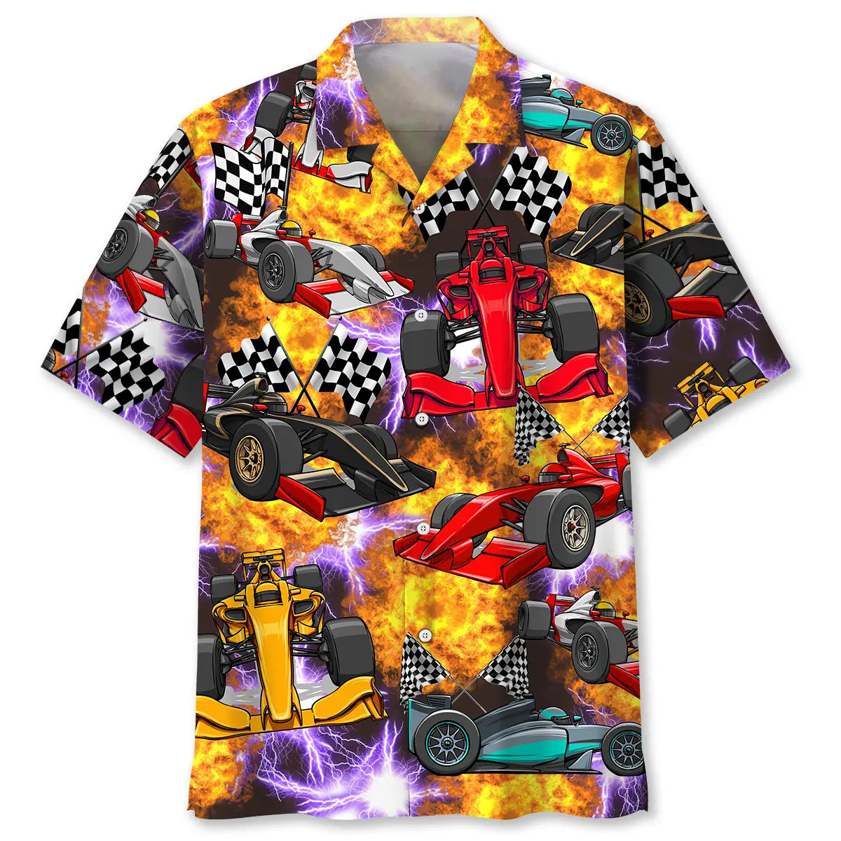 Colorful Open Wheel Racing Hawaiian Shirt For Motorsport Events, Beach Travel, And Thoughtful Gift Giving