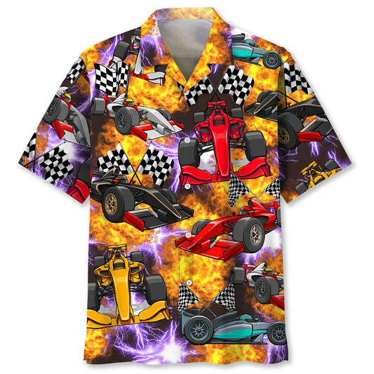 Colorful Open Wheel Racing Hawaiian Shirt For Motorsport Events, Beach Travel, And Thoughtful Gift Giving