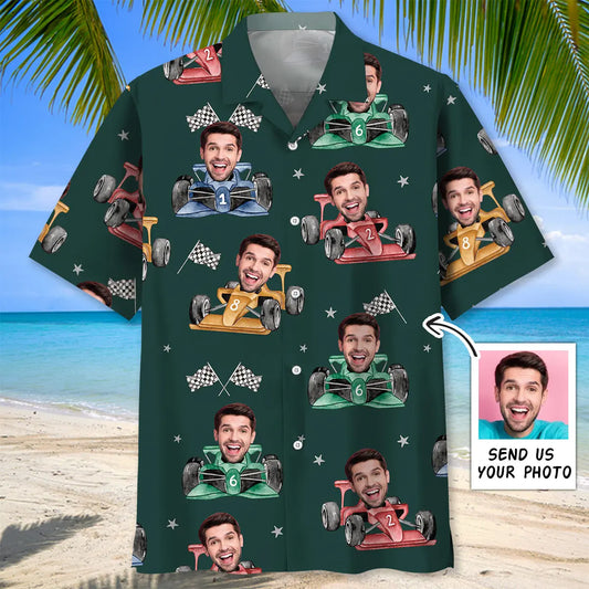 Open Wheel Racing Personalized Photo Face Hawaiian Shirt For Beach Days, Summer Outings, And Thoughtful Gift Giving