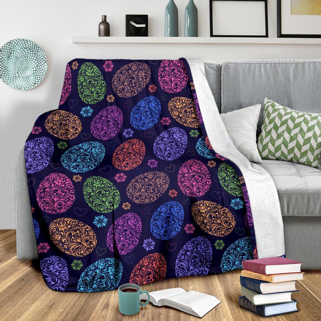 Colorful Easter Egg Pattern Flannel Blanket For Cozy Bedroom Sofa Decor