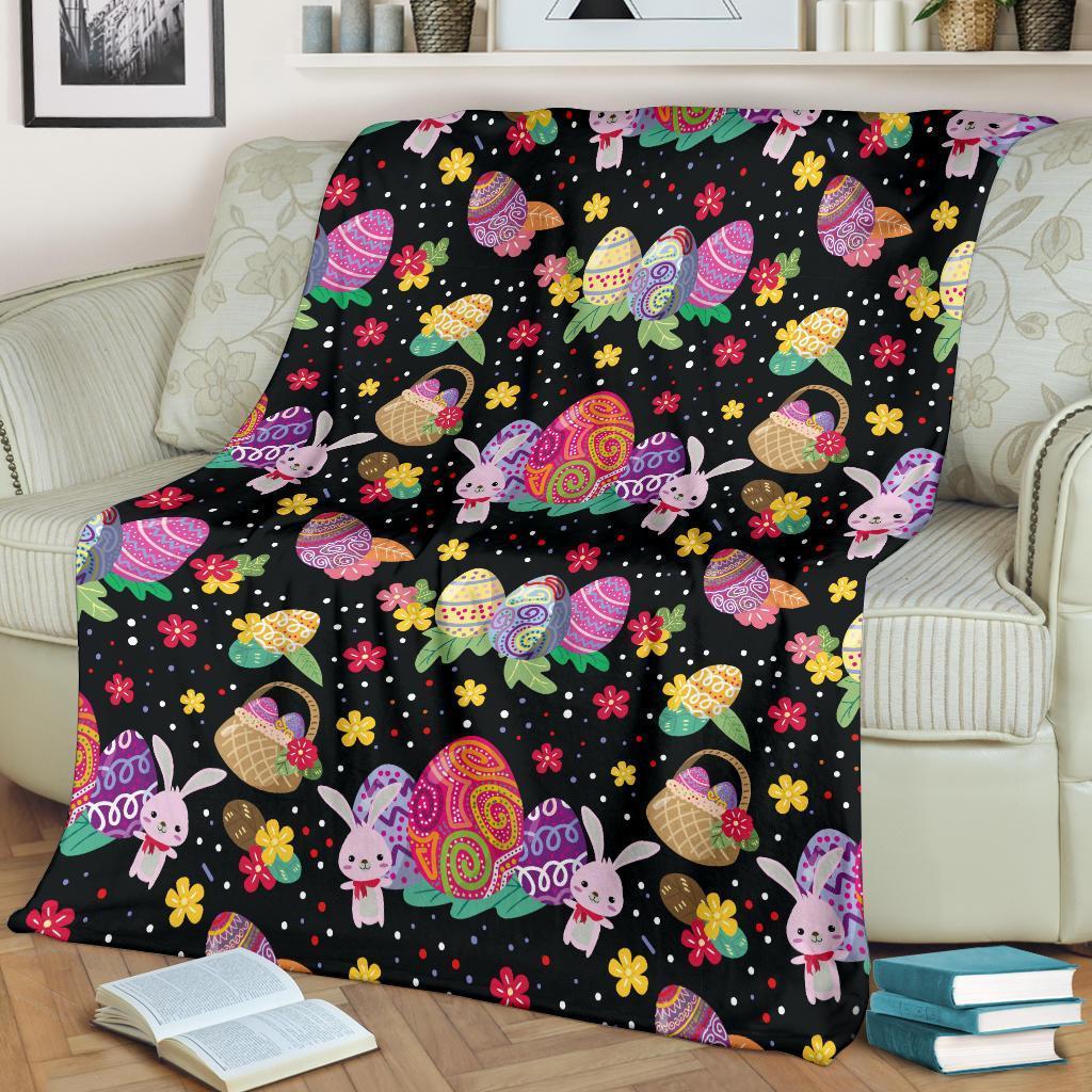 Easter Bunny Egg Pattern Flannel Blanket For Cozy Bedroom Sofa Decor