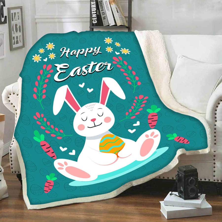 Easter Happy Bunny Flannel Blanket For Cozy Bedroom Sofa Decor