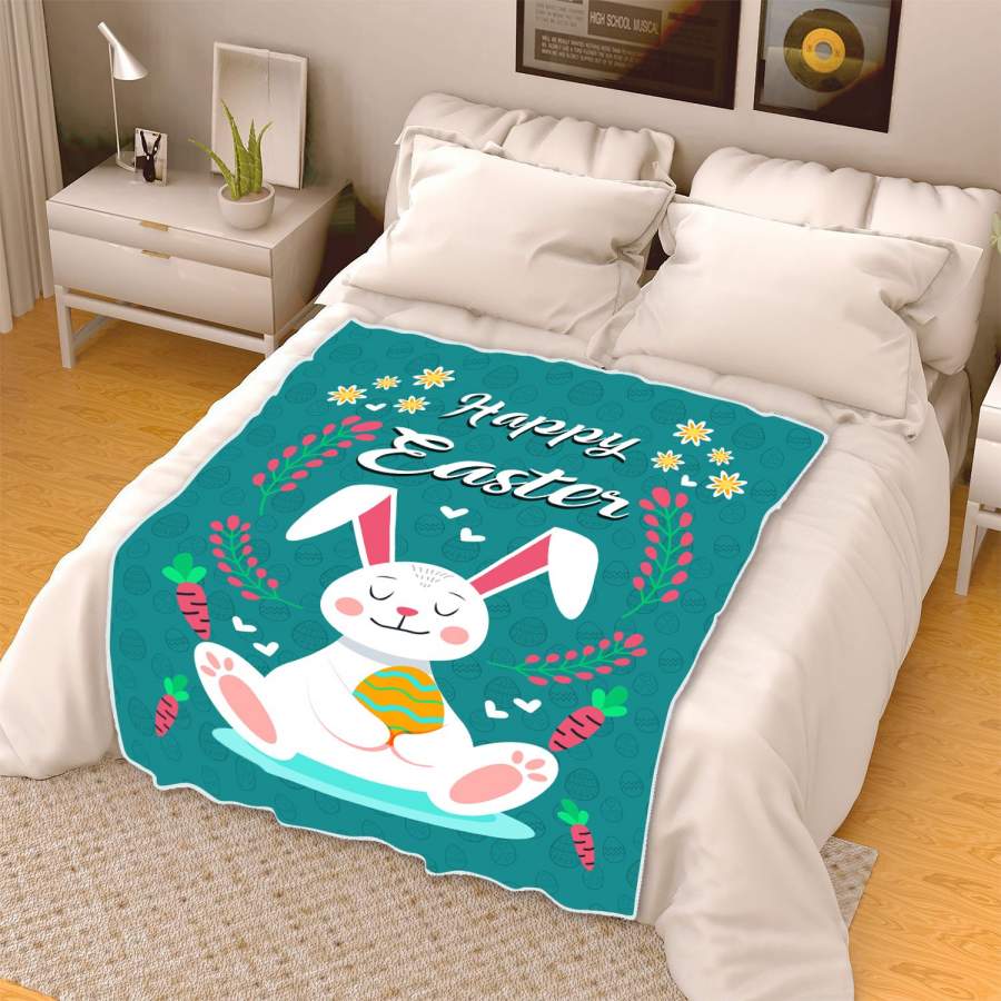 Easter Happy Bunny Flannel Blanket For Cozy Bedroom Sofa Decor
