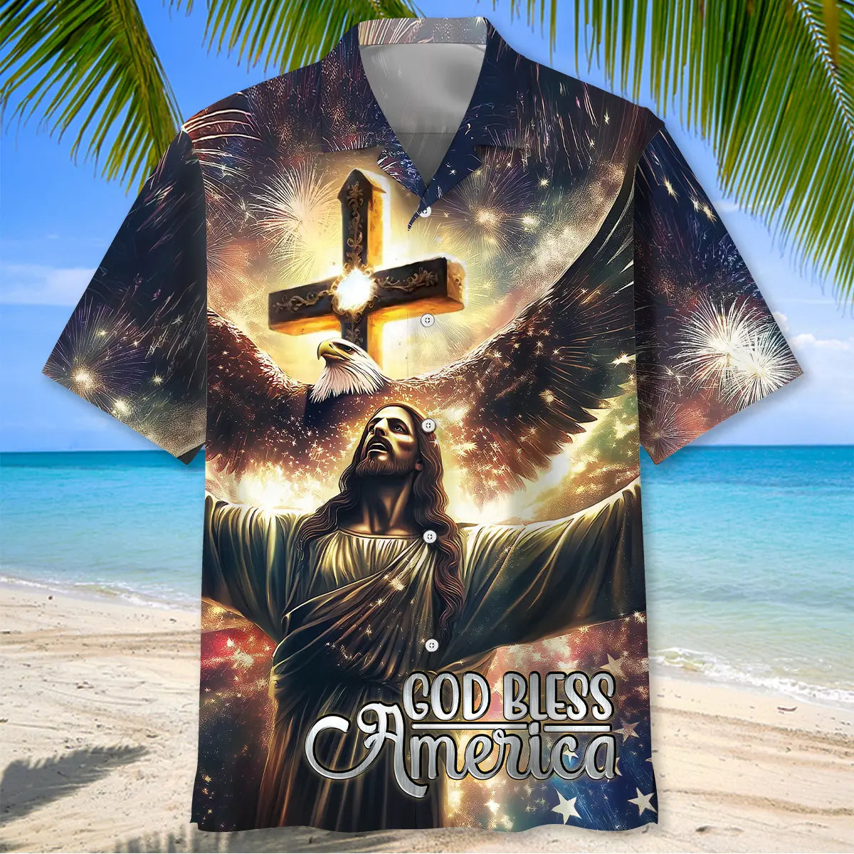 Patriotic Faith Hawaiian Shirt For Summer Vacation, Beach Travel, And Casual Wear