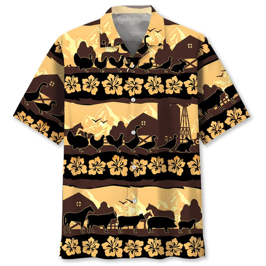 Tropical Farm Animals Hawaiian Shirt For Coastal Travel, Casual Events, And Comfortable Summer Wear