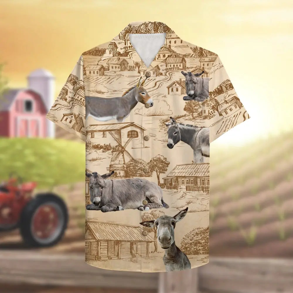 Island Farmer Donkey Aloha Farm Pattern Hawaiian Shirt For Beach Days, Coastal Adventures, And Thoughtful Gift Giving