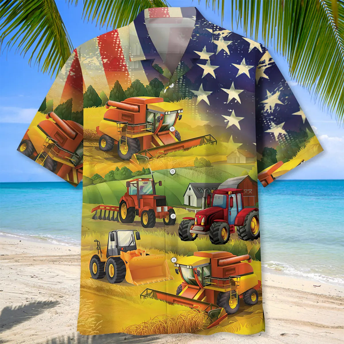 American Farmer Tractor Flag Hawaiian Shirt For Holiday Gatherings, Coastal Trips, And Proud Seasonal Style