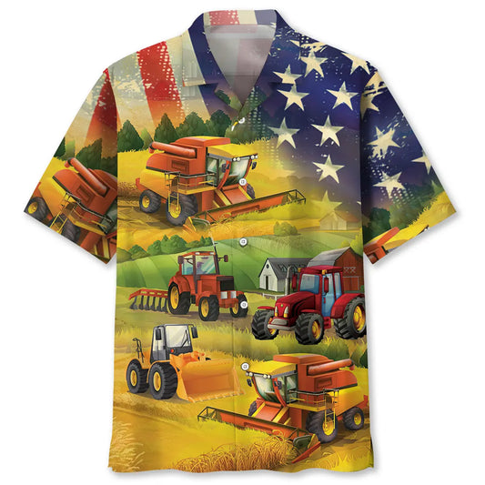 American Farmer Tractor Flag Hawaiian Shirt For Holiday Gatherings, Coastal Trips, And Proud Seasonal Style