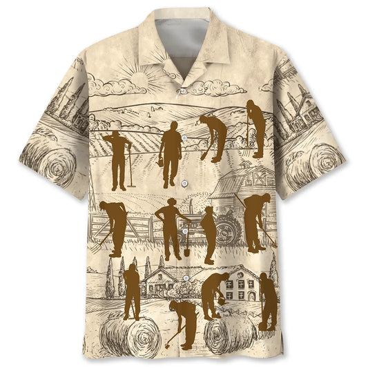 Vintage Farmer Hawaiian Shirt For Resort Trips, Coastal Parties, And Warm Weather Style