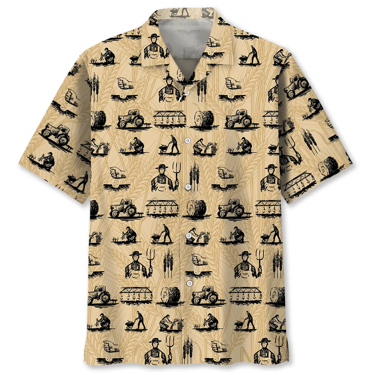 Vintage Farmer Hawaiian Shirt For Summer Vacation, Beach Travel, And Casual Wear