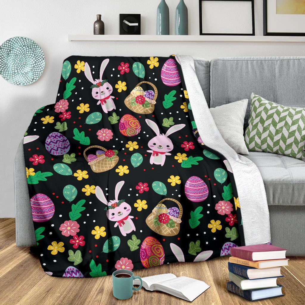 Easter Bunny Egg Pattern Flannel Blanket For Cozy Bedroom Sofa Decor
