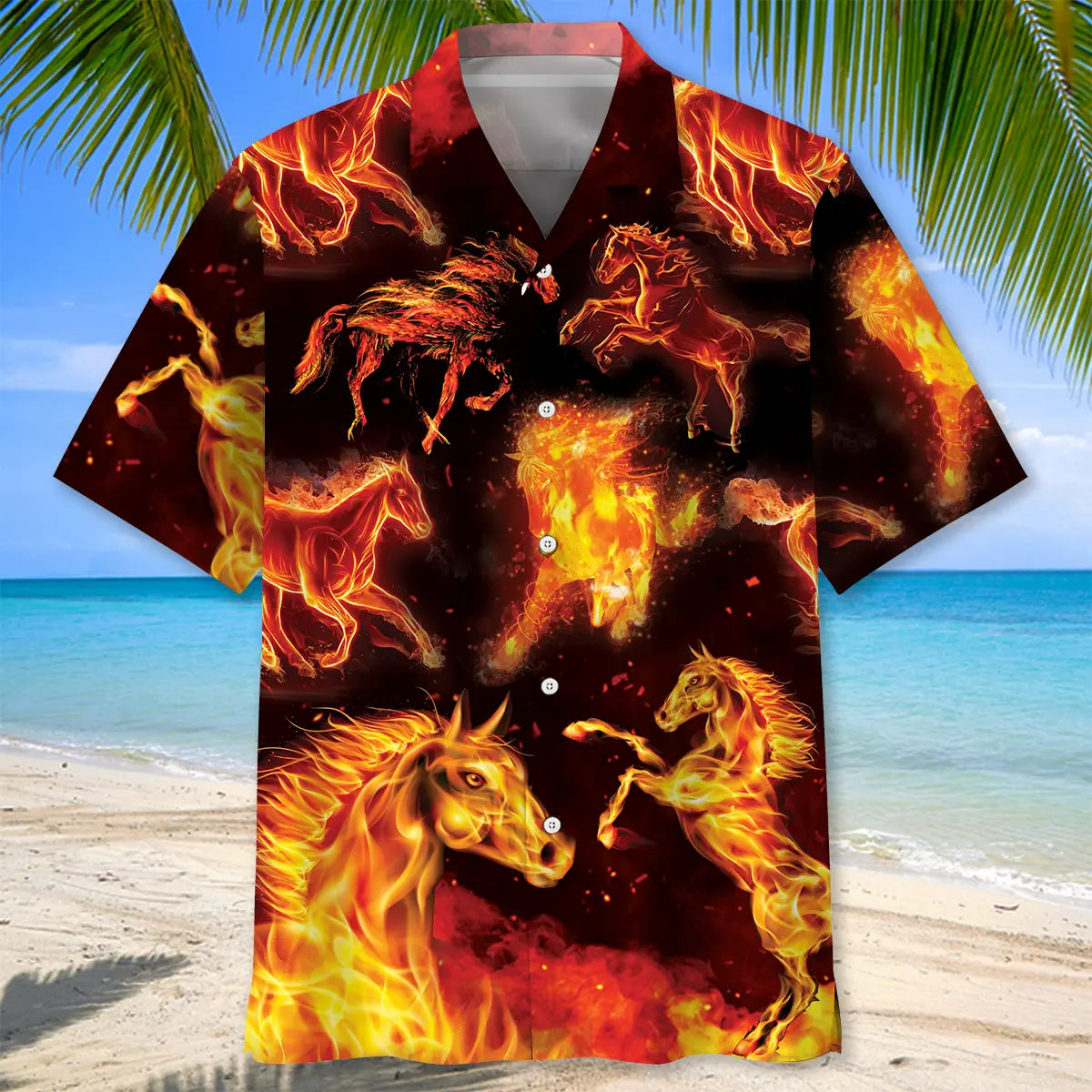 Fire Horse Hawaiian Shirt For Resort Trips, Coastal Parties, And Warm Weather Style