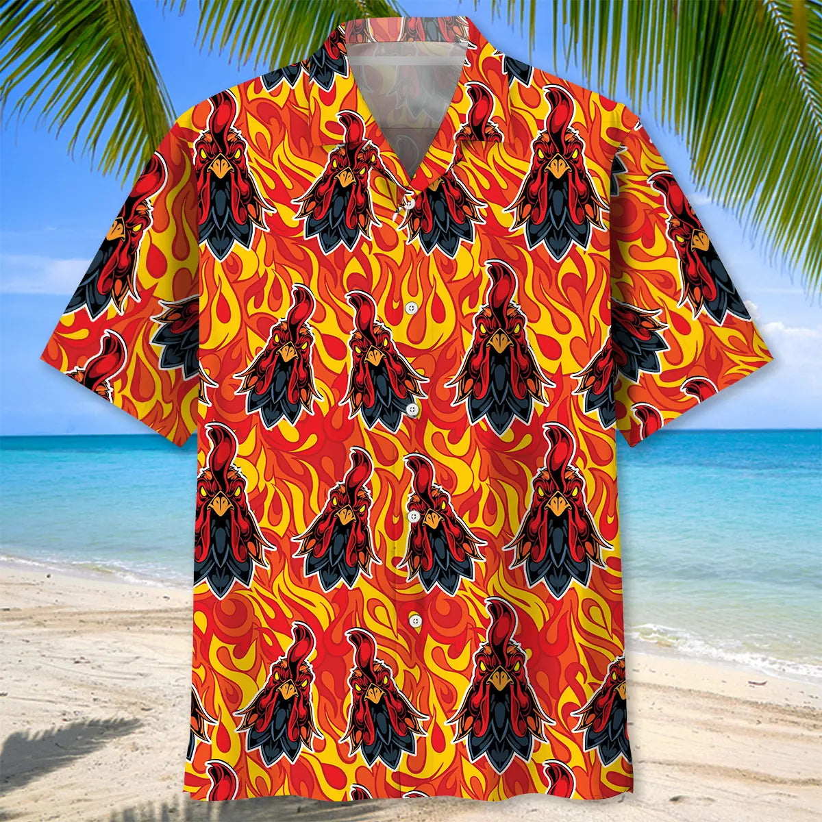 Fire Rooster Hawaiian Shirt For Coastal Travel, Casual Events, And Comfortable Summer Wear