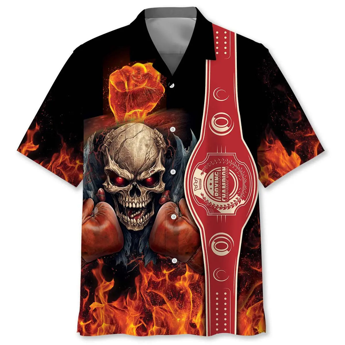 Fire Skull Boxing Hawaiian Shirt For Coastal Travel, Casual Events, And Comfortable Summer Wear