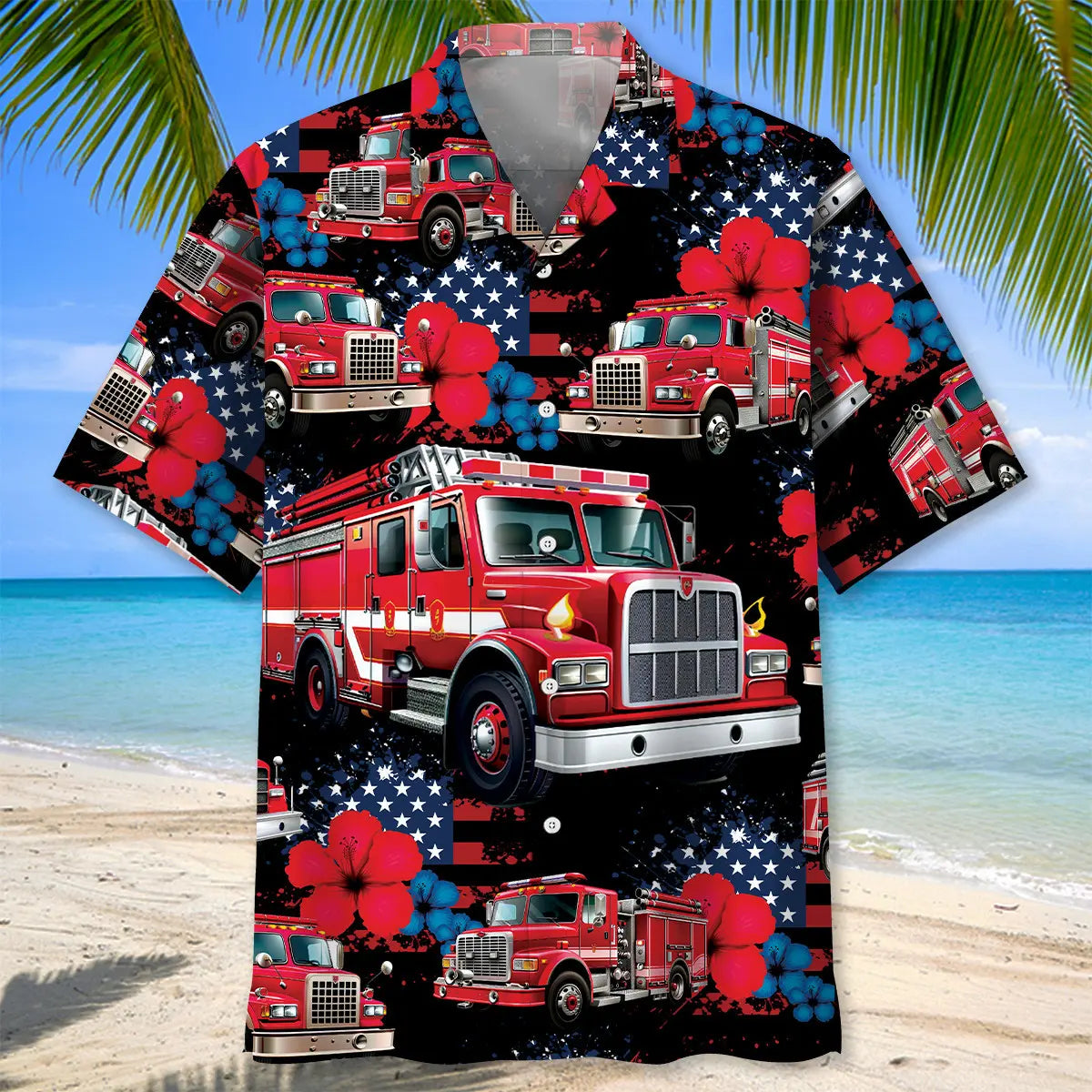 American Fire Truck Hawaiian Shirt For Beach Days And Relaxed Summer Style