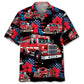 American Fire Truck Hawaiian Shirt For Beach Travel, Coastal Adventure, And Resort Wear