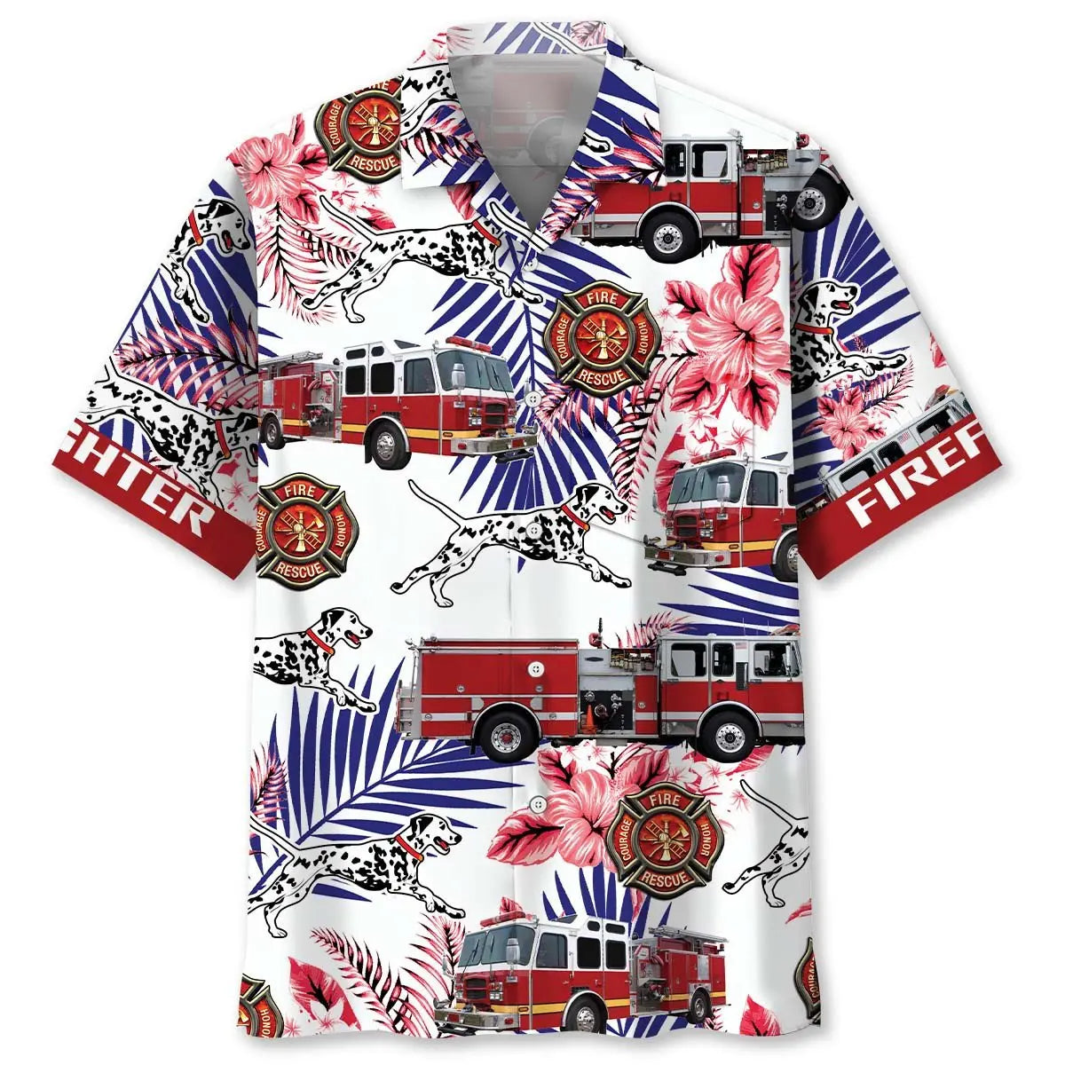 Fire Truck Dalmatian Proud Pocket Hawaiian Shirt For Summer Gathering And Island Inspired Style