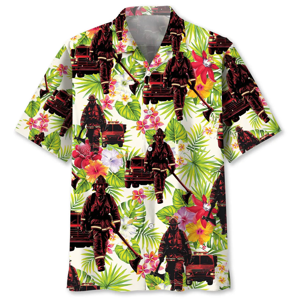 Fire Truck Firefighter Flower Hawaiian Shirt For Coastal Festival And Thoughtful Gifting