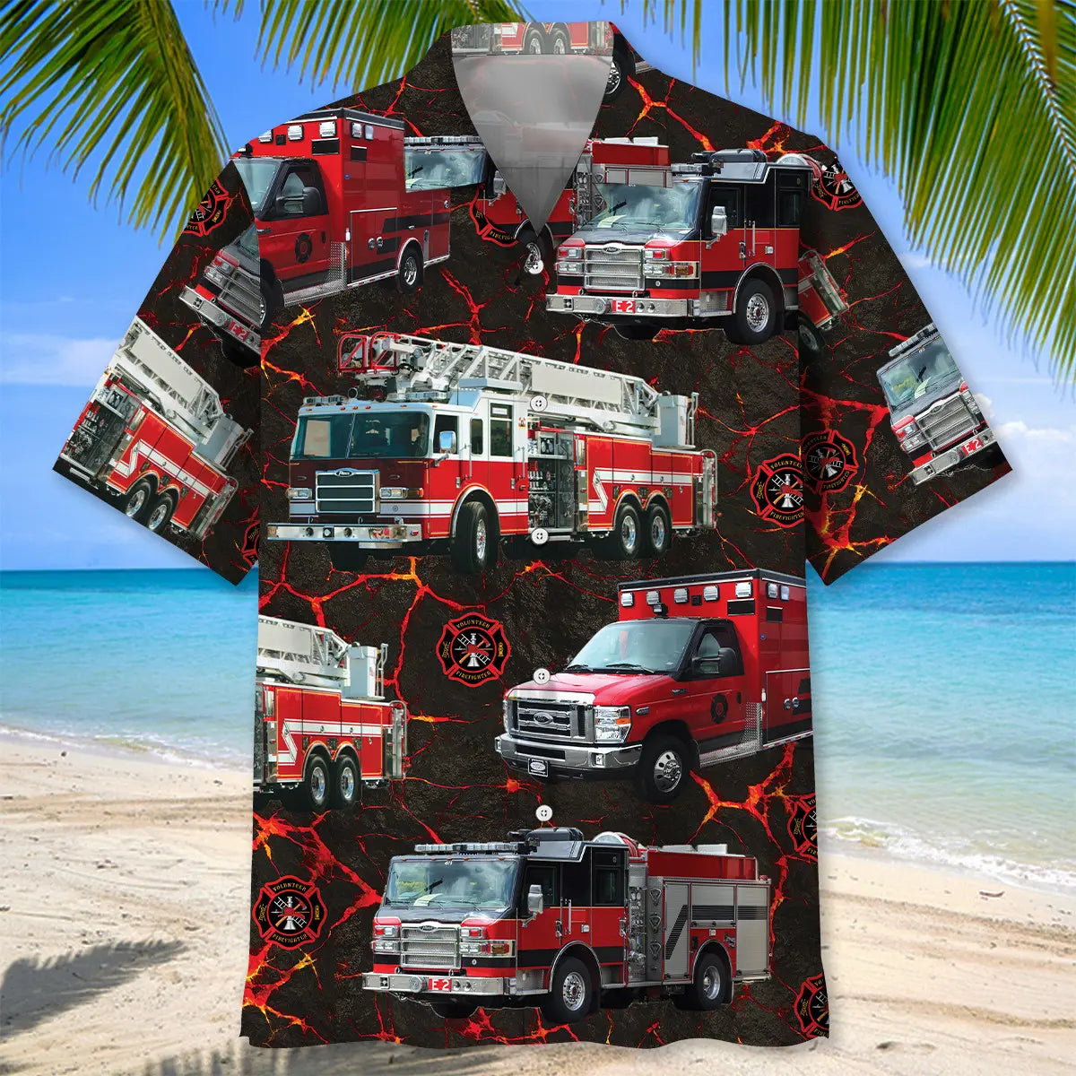 Fire Truck Lava Hawaiian Shirt For Poolside Gathering And Coastal Style