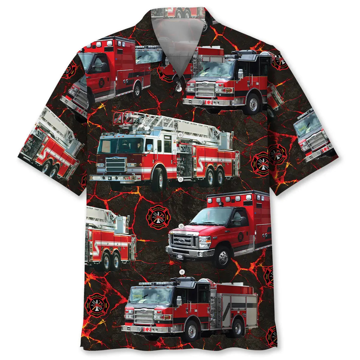 Fire Truck Lava Hawaiian Shirt For Coastal Festival And Casual Wear