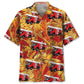Fire Truck Tropical Orange Hawaiian Shirt For Warm Weather Outing, Coastal Adventure, And Vacation Outfit