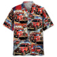 Vintage Fire Trucks Hawaiian Shirt For Summer Vacation, Beach Travel, And Casual Wear