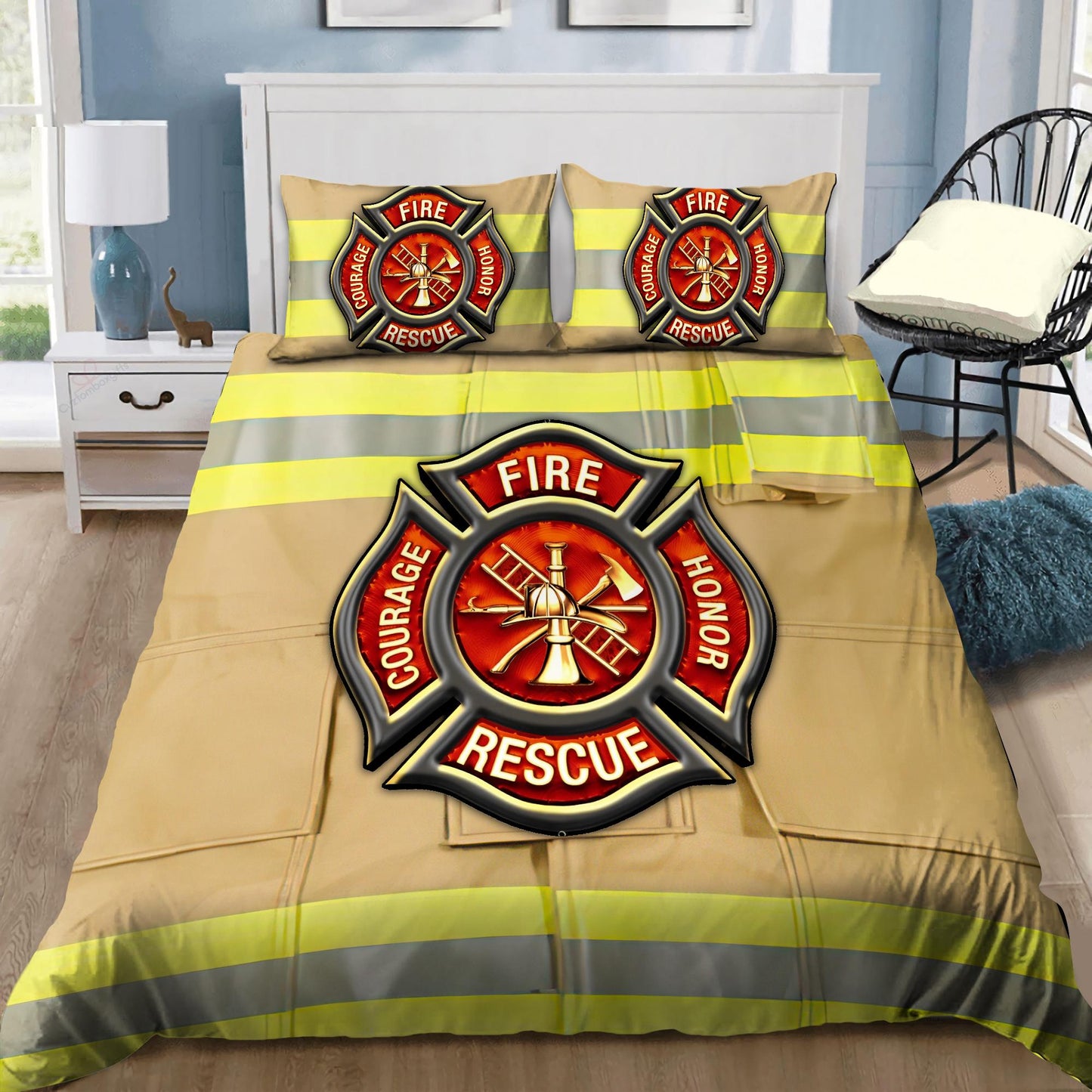 Firefighter Uniform Bedding Cover For Firefighter Bedroom Decor