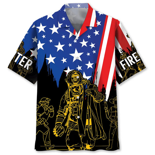 Firefighter Of July Proud Hawaiian Shirt For Warm Weather Outing, Summer Road Trip, And Relaxed Resort Style