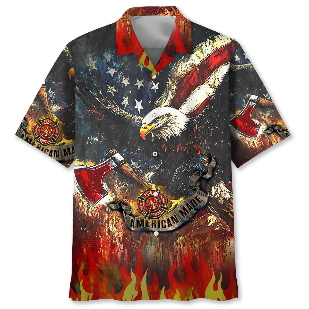 American Firefighter Eagle Hawaiian Shirt For Resort Trips, Coastal Parties, And Warm Weather Style
