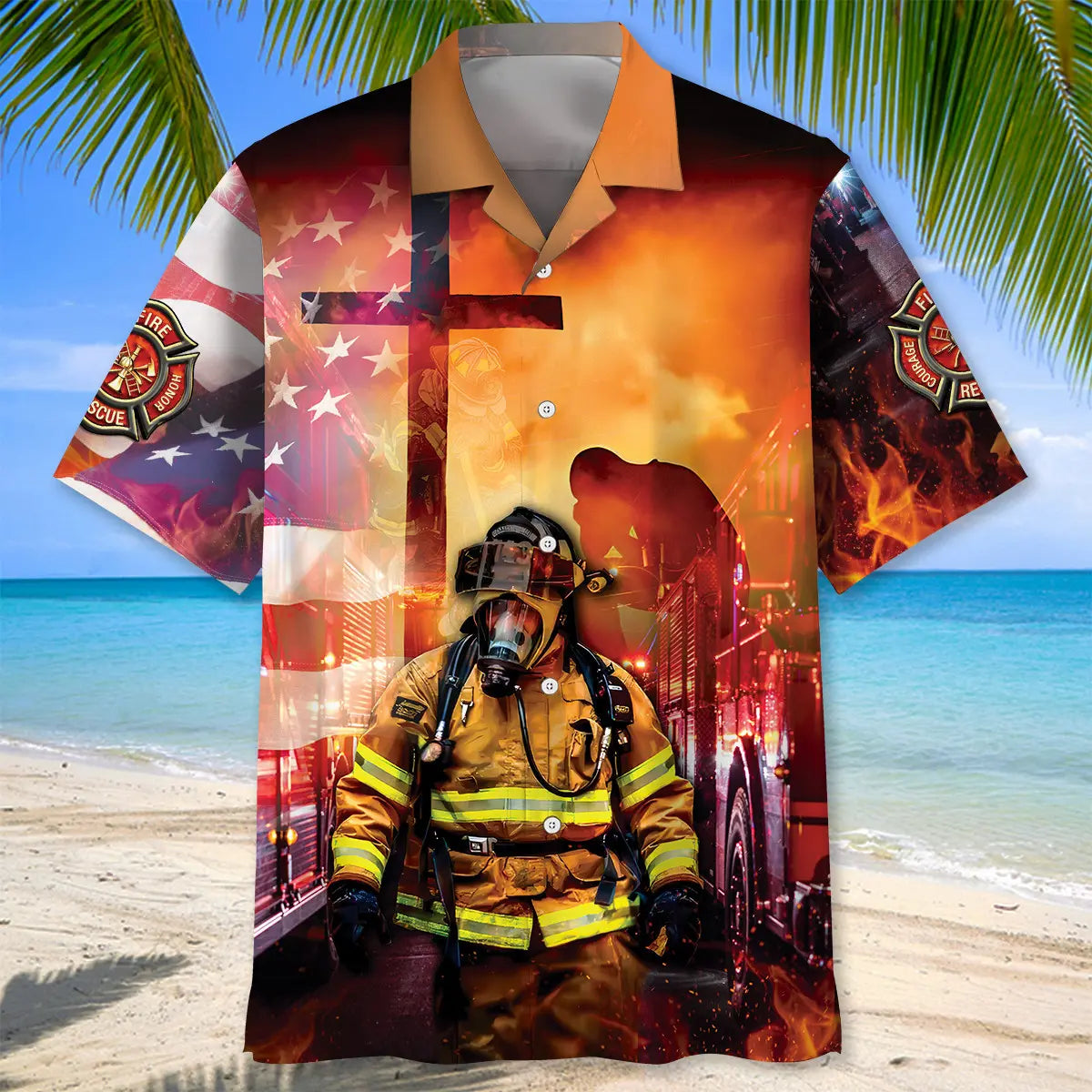 Firefighter Brave Hawaiian Shirt For Beach Travel, Summer Vacation, And Casual Wear