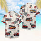 Island Firefighter Fire Truck Pattern Aloha Hawaiian Shirt For Summer Vacation, Beach Travel, And Casual Wear
