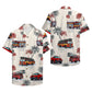 Island Firefighter Fire Truck Pattern Aloha Hawaiian Shirt For Summer Vacation, Beach Travel, And Casual Wear