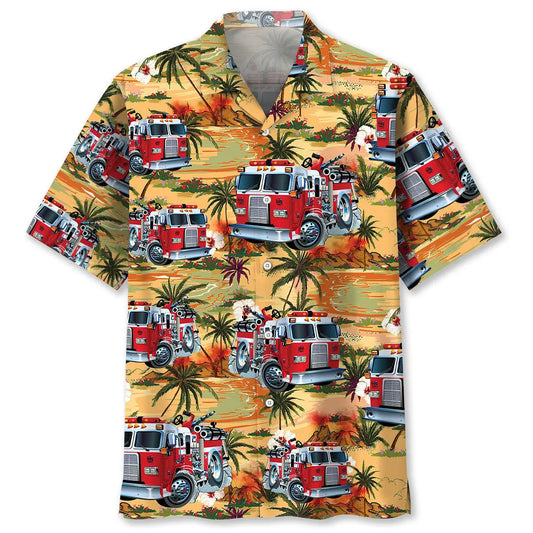Firefighter Truck Hawaiian Shirt For Island Vacations, Resort Wear, And Relaxed Seasonal Style