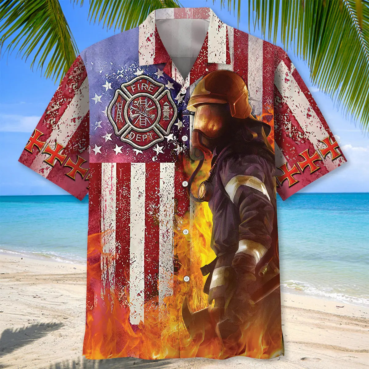 American Firefighter Hawaiian Shirt For Summer Celebrations, Resort Days, And Relaxed Everyday Wear