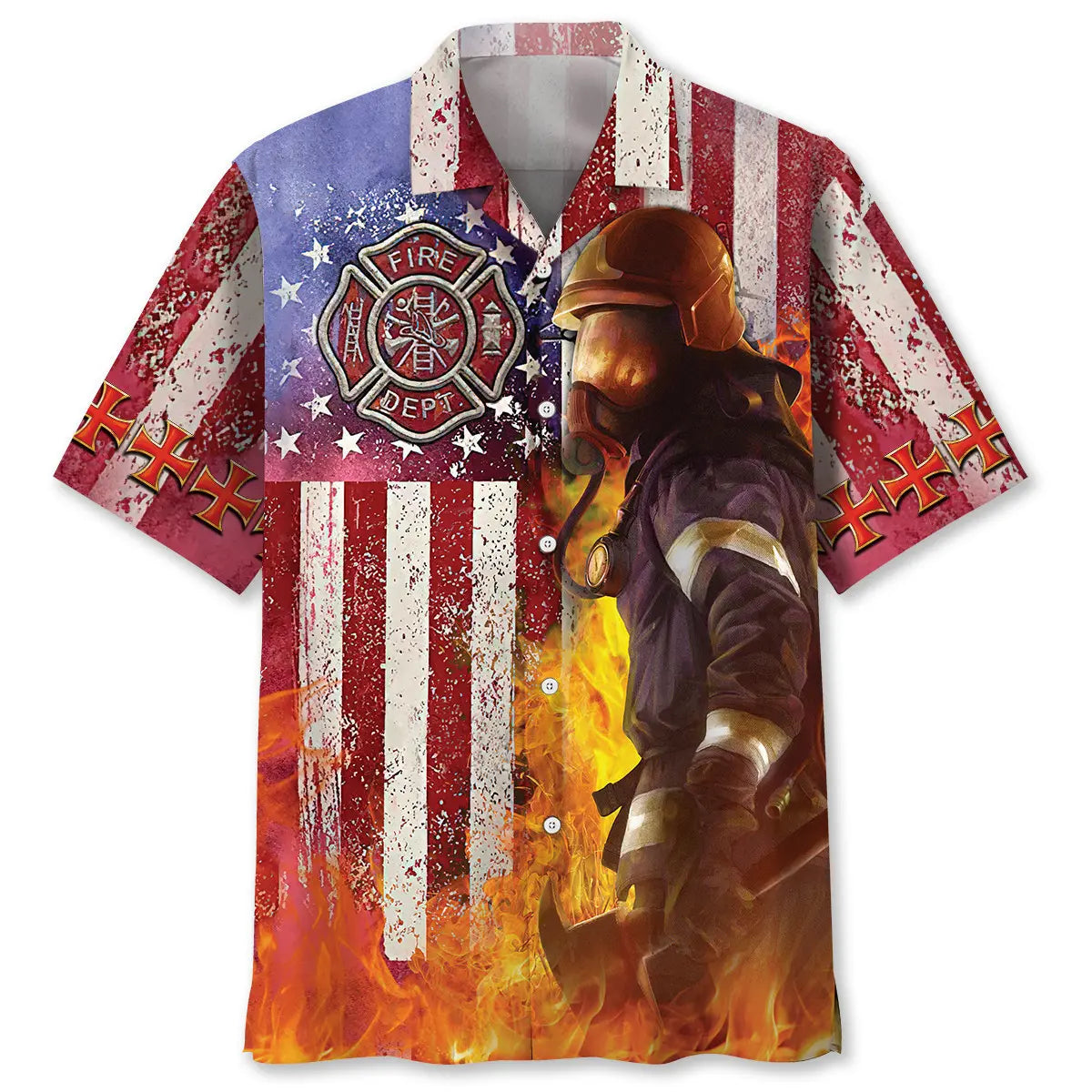 American Firefighter Hawaiian Shirt For Summer Celebrations, Resort Days, And Relaxed Everyday Wear