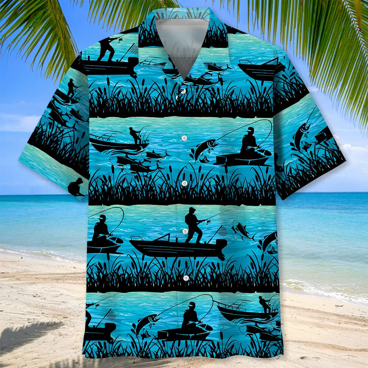 Fishing Blue Hawaiian Shirt For Beach Days, Summer Outings, And Thoughtful Gift Giving