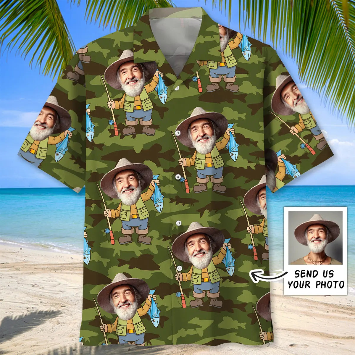Fishing Personalized Photo Face Hawaiian Shirt For Coastal Travel, Casual Events, And Comfortable Summer Wear