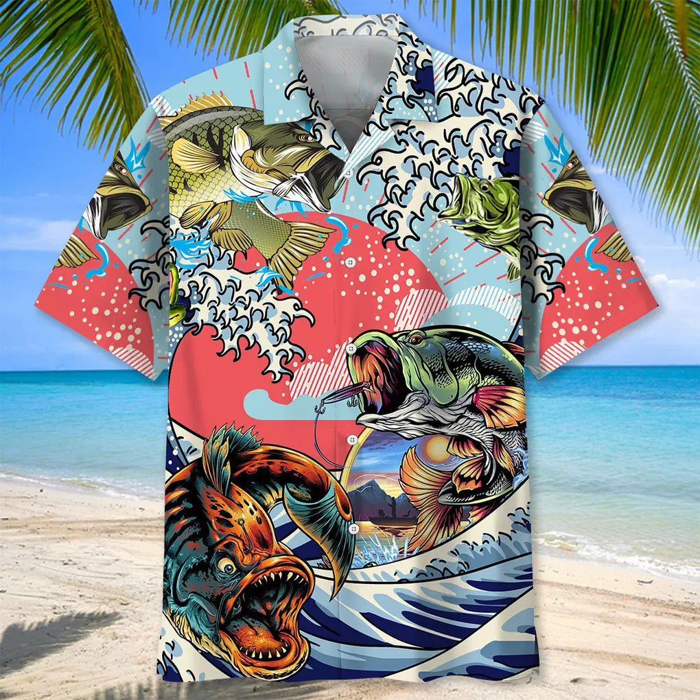 Fishing Adventure Graphic Hawaiian Shirt For Resort Trips, Coastal Parties, And Warm Weather Style