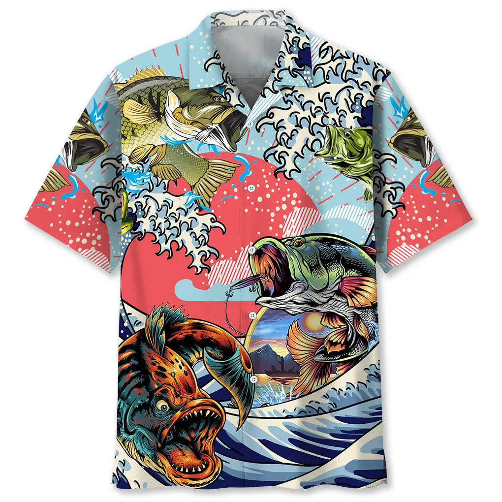 Fishing Adventure Graphic Hawaiian Shirt For Resort Trips, Coastal Parties, And Warm Weather Style
