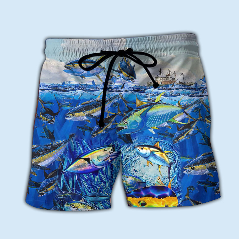 Fishing Life Ocean Love Blue Sky Beach Shorts Print Detail For Beach Activities And Vacation Wear