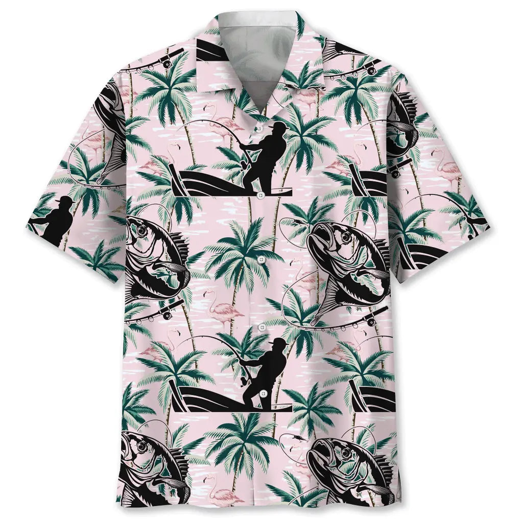 Tropical Fishing Pink Hawaiian Shirt For Coastal Travel, Casual Events, And Comfortable Summer Wear