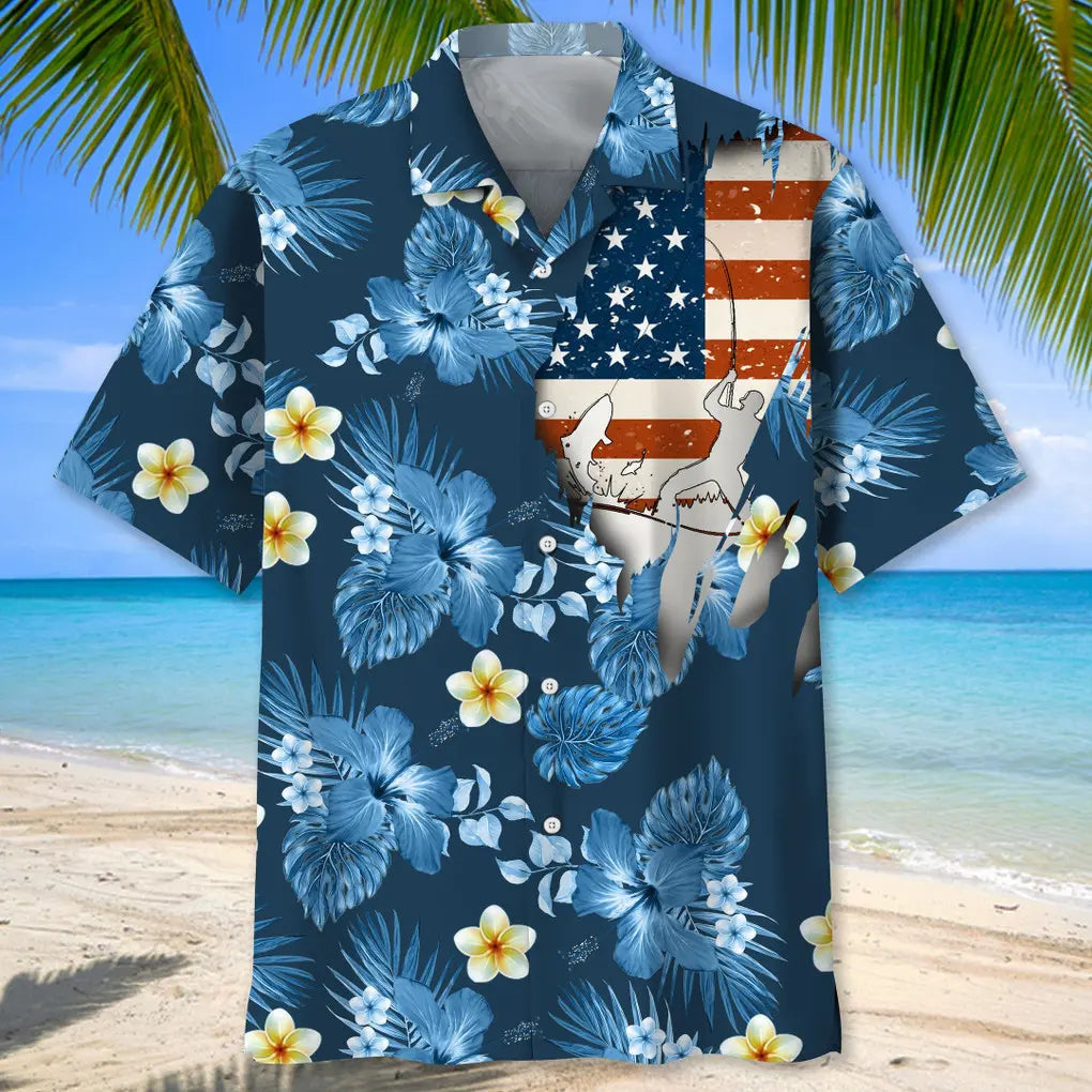 American Tropical Fishing Hawaiian Shirt For Resort Trips, Coastal Parties, And Warm Weather Style
