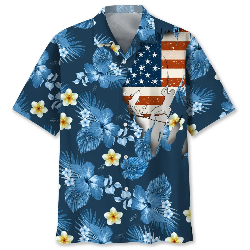 American Tropical Fishing Hawaiian Shirt For Resort Trips, Coastal Parties, And Warm Weather Style