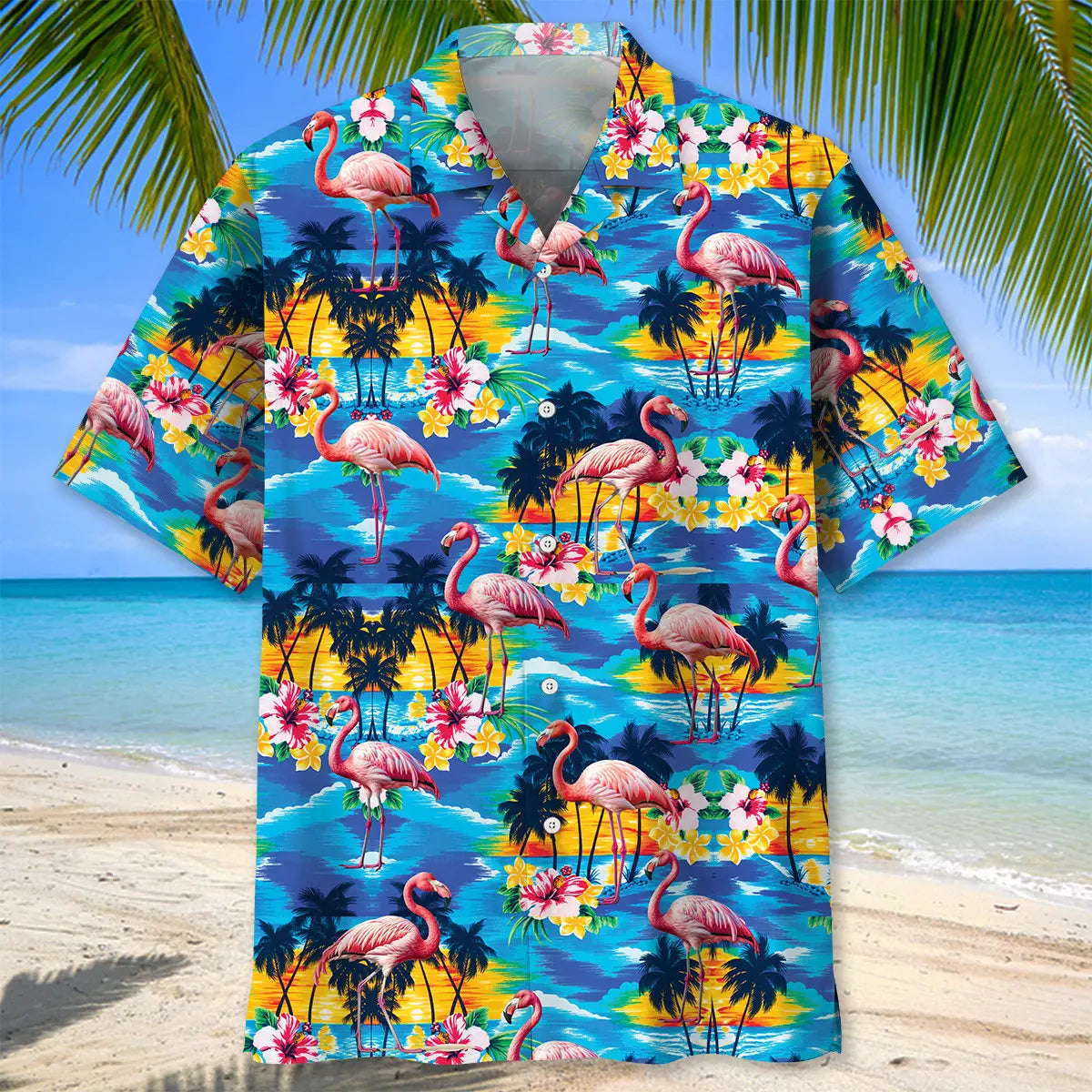 Flamingo Beach Hawaiian Shirt For Coastal Travel, Casual Events, And Comfortable Summer Wear