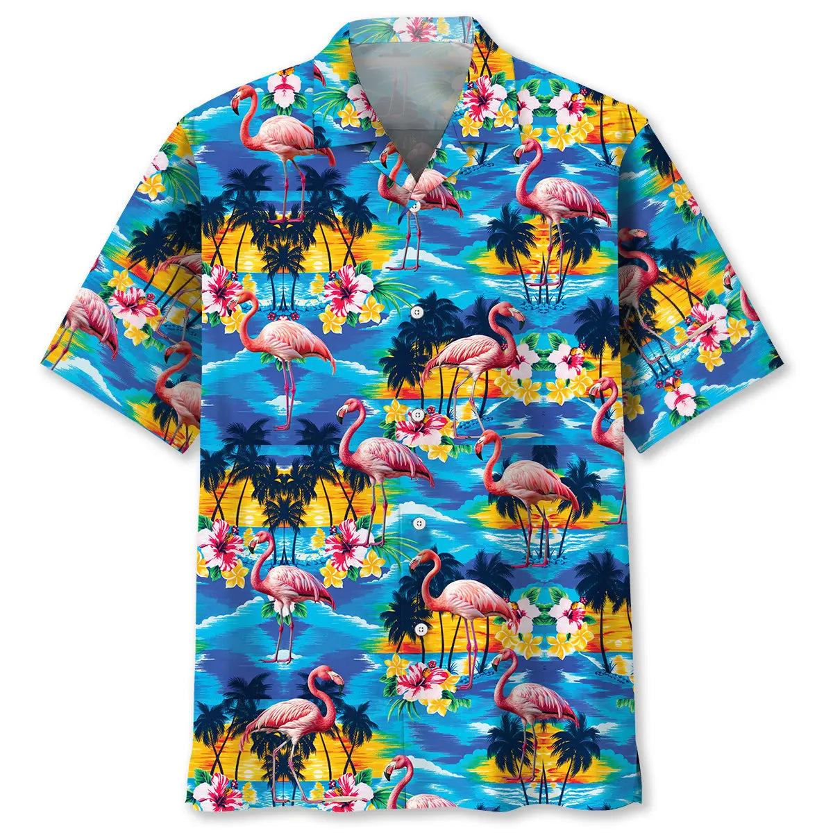 Flamingo Beach Hawaiian Shirt For Coastal Travel, Casual Events, And Comfortable Summer Wear