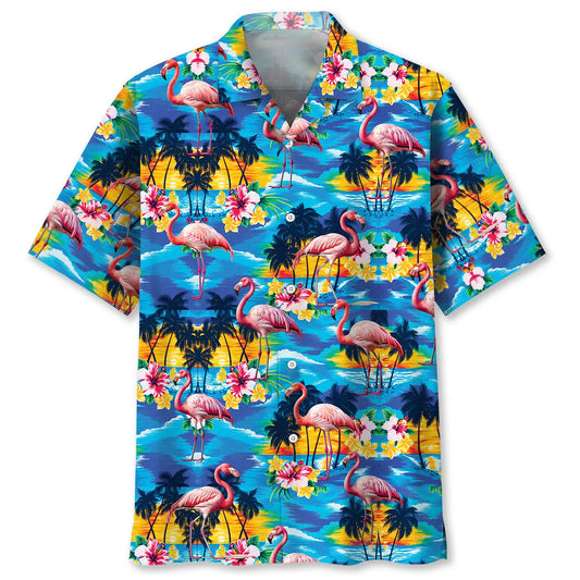 Flamingo Beach Hawaiian Shirt For Coastal Travel, Casual Events, And Comfortable Summer Wear