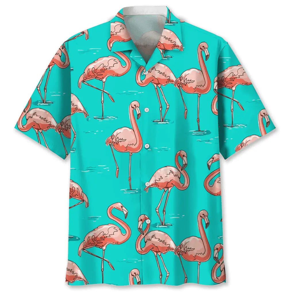 Flamingo Blue Hawaiian Shirt For Beach Days, Summer Outings, And Thoughtful Gift Giving