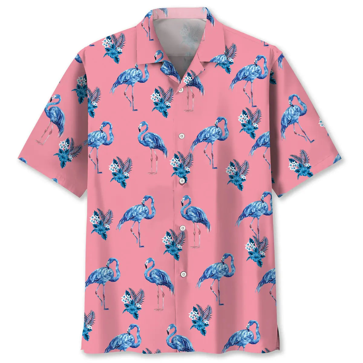Flamingo Blue Pink Hawaiian Shirt For Tropical Holidays, Outdoor Gatherings, And Everyday Comfort