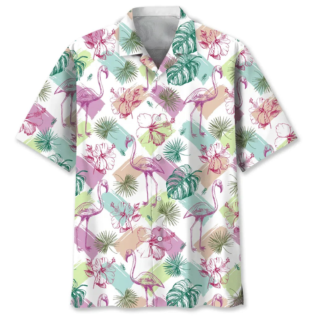 Colorful Flamingo Hawaiian Shirt For Island Vacations, Resort Wear, And Relaxed Seasonal Style